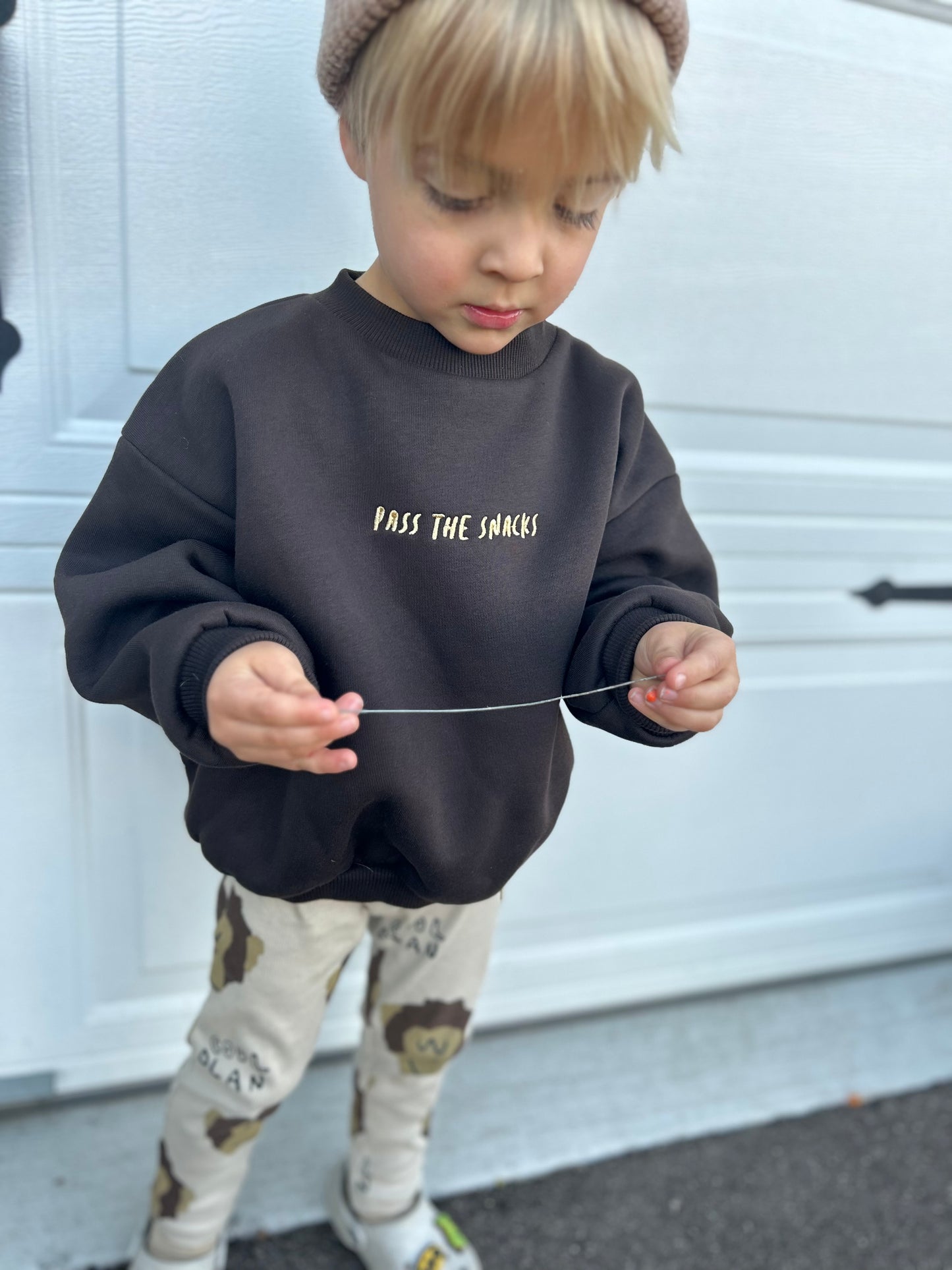 chunky “pass the snacks” crewneck