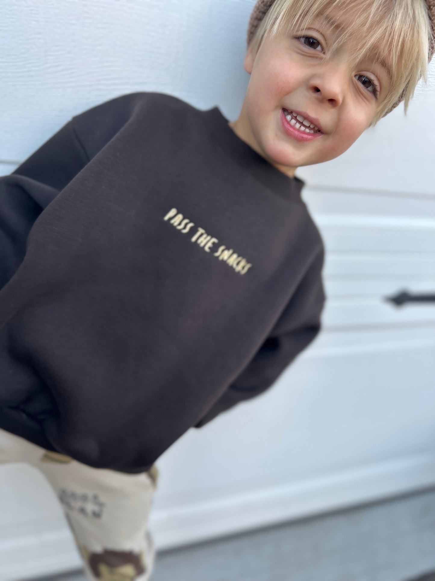 chunky “pass the snacks” crewneck